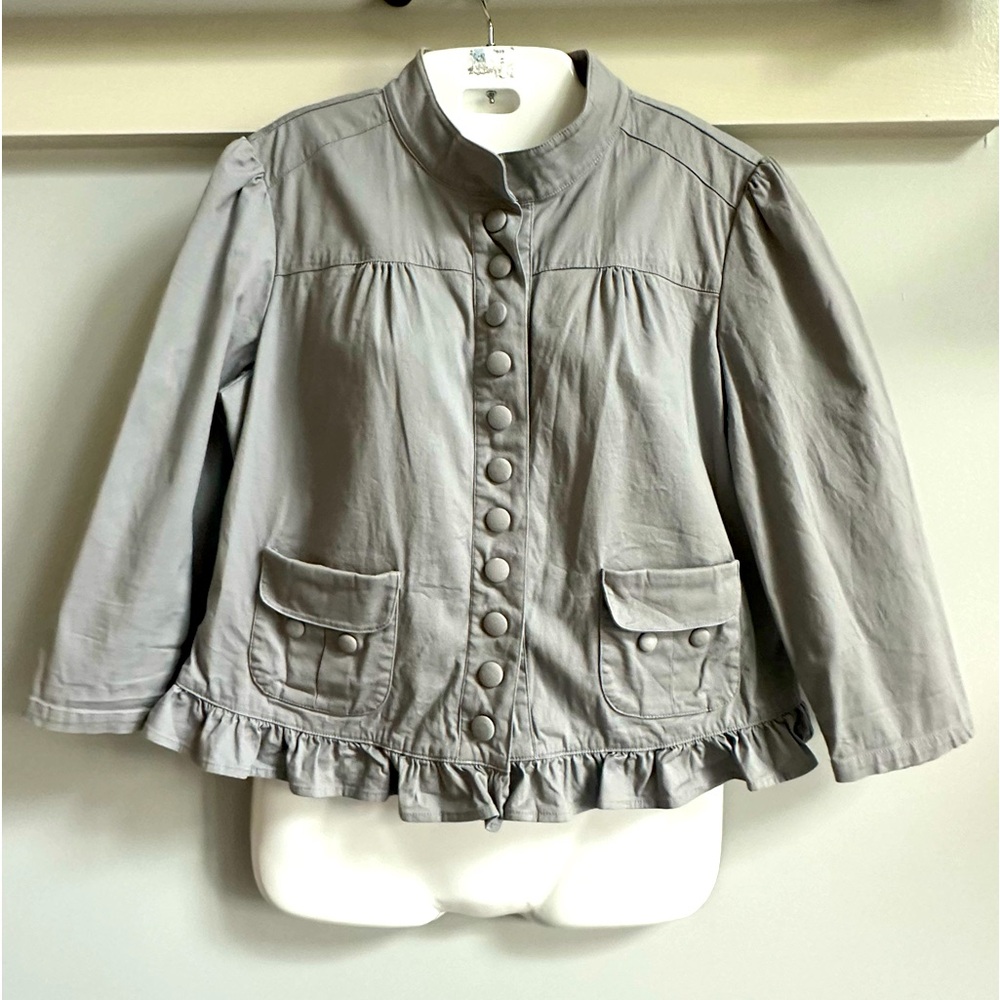 Motto Button Up Ruffled Gray Blazer Size Medium